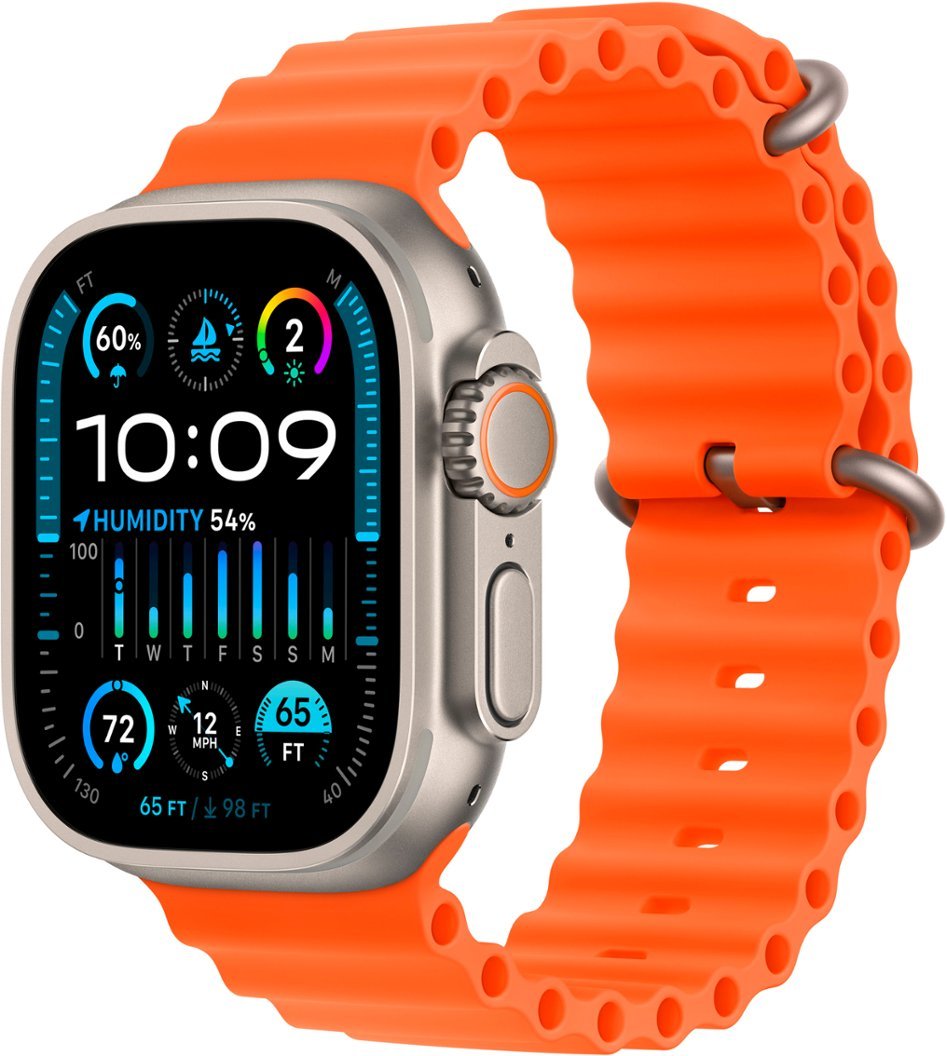Apple Watch Ultra 2 (GPS + Cellular) 49mm Titanium Case with Orange Ocean Band - Titanium